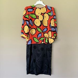 Vintage Golden Girls Dress 80s Young Mi 100% Silk Bright Knee Length Colorful